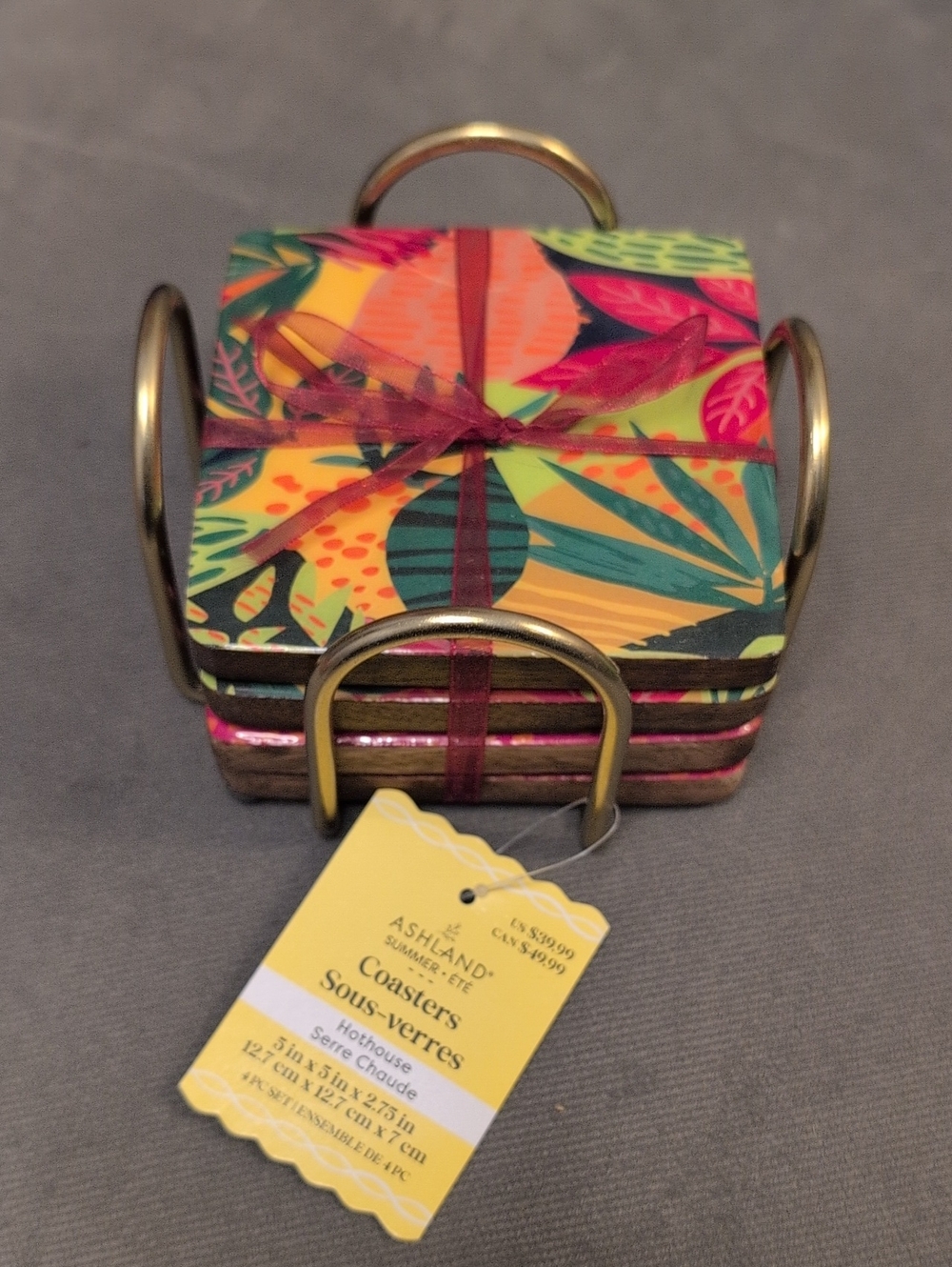 Tropical Floral Coasters With Brass Holder